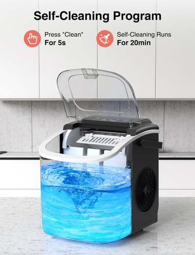 Encimera Portátil Para Hacer Hielo 9 Hielos En 6 Min 12 Kg/d Negro