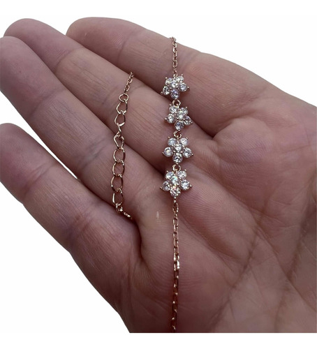 Imagen 2 de 7 de Pulsera Flores De Plata Rose ,con Piedras Micropave.
