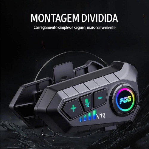 Fone Comunicador para Capacete de Moto Sem Fio V10 com Microfone TSF Parts intercomunicador cor preto