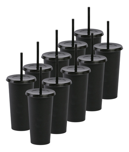 10 Vasos Reusables Tipo Star 20 Oz Con Tapa Plana Color Negro