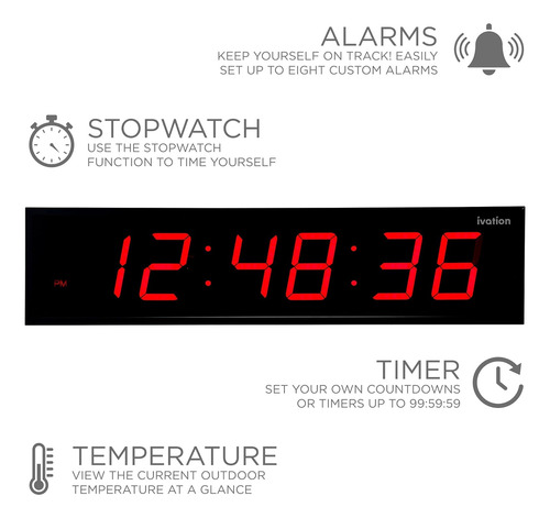 Reloj Digital Led Grande Con Cronometro, Alarma, Termometro