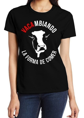 Polera Estampada Veganos Vacambiando La Forma De Comer