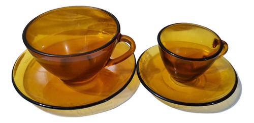 Taza + Plato X22 Té De Café Durax Vidrio Ambar Vintage Usado