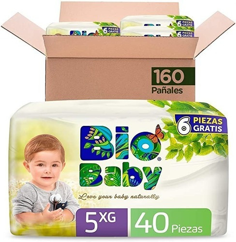 Pack de 4 paquetes con 40 pañales cada uno BioBaby unisex talla 5 anti derrames