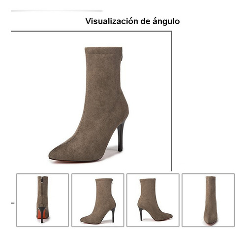 Bota De Tacón Alto Mujer Moda Elegante Cómodo Con Cremallera