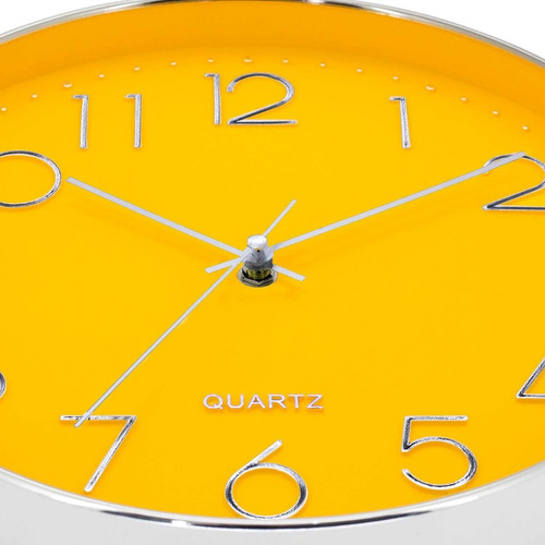 Reloj Pared Puente Nacional Decoracion Plata Y Amarillo Ø30c Color De La Estructura Plateado Color Del Fondo Negro