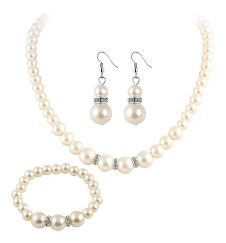 Conjunto Set Collar Pulsera Y Aretes De Perlas Elegante