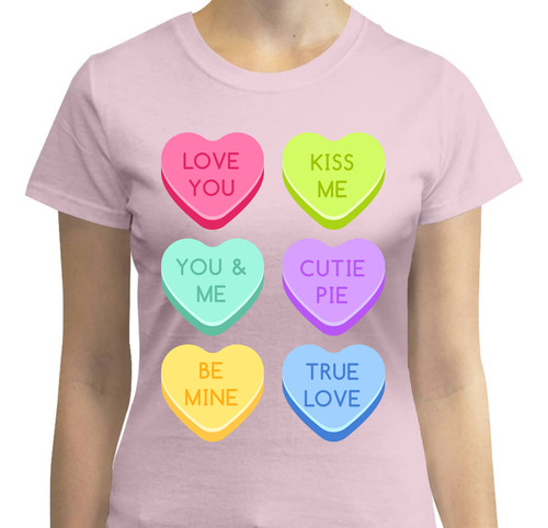 Playera Con Diseño Candy Hearts - Corazones De Dulce - Amor