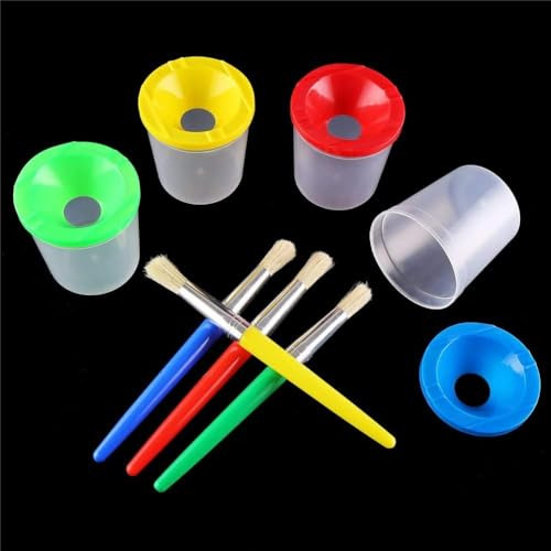 Diyasy 4 Pcs Kids No Spill Paint Cups Y 4 Pinceles Redondos
