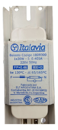Balasto Mecánico Italvia 1x30w P/ Lampara Tubo Fluorescente