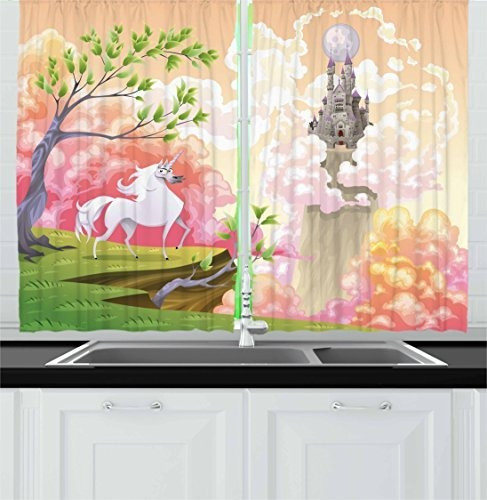 Ambesonne Cartoon Decor Cortinas De Cocina,