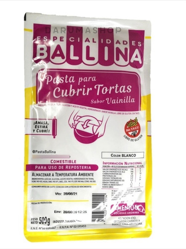 Imagen 1 de 5 de Pasta Para Cubrir Torta Ballina Vainilla Reposteria Belgrano