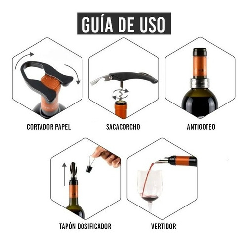 Set De Vino 4 Piezas Sacacorcho Dos Tiempos Accesorios Caja