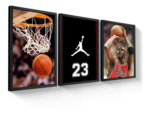 Kit Quadros Michael Jordan 23 Basquete Cesta Moldura 23x33cm