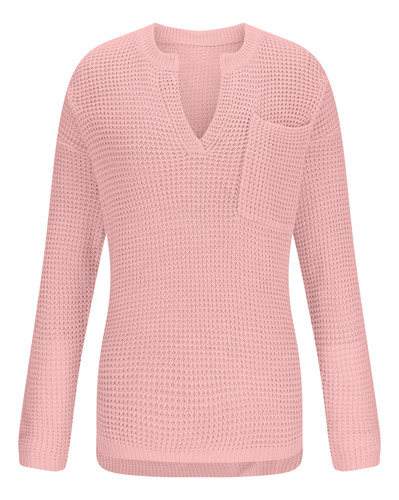 Suéter De Moda Para Mujer Con Cuello En V Y Manga Larga Con