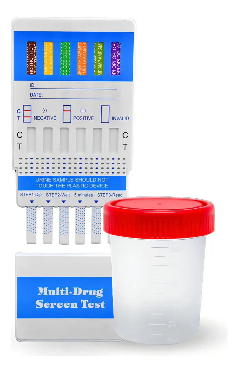 Panel Antidoping De 6 Parámetros Cles Care® (AMP/ COC/ THC/ mAMP/ OPI/ BZO), 1 Prueba + Vaso
