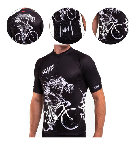 Camisa Scape Esqueleto Bike Preta E Branca Ciclismo