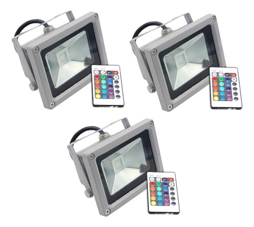 Pack 3 Focos Led Rgb 10w Con Control Remoto