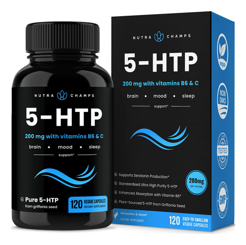 5-htp 200mg | 120 Cápsulas Veganas | 5 Suplemento Htp Para.