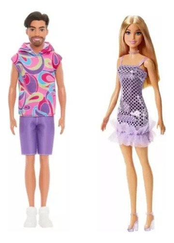 Combo 2 Muñecos Barbie Glitz Vestido Lila Y Ken Fashionista -