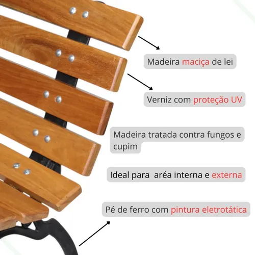 Banco Material Banco Jardim Praça Pé Ferro Madeira Maciça 3 Lugares 150cm | MercadoLivre