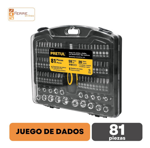 Juego De Dados Y Puntas Con Desarmador Matraca 81 Piezas