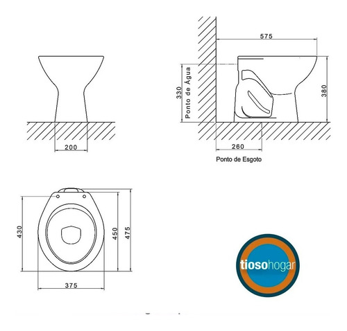 Imagen 5 de 10 de Inodoro Corto Pringles Onix Baño Mochila Colgar Tapa Pvc