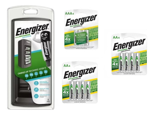 Cargador De Pilas Universal Energizer + 8 Pilas Aa + 4 Aaa