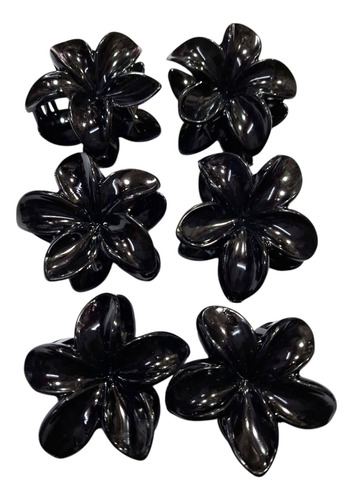 Combo X 6 Unidades Broches De Pelo Hawaiana Flor Grandes 8cm Colore Negro Irrompibles Creaciones Mar