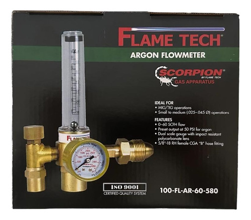 Regulador Con Flujómetro Para Argón Flame Tech Cga580