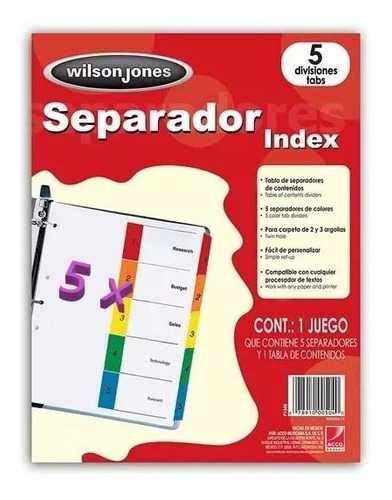 Separador De 5 Div. Acco (wilson Jones) X 5 Juegos