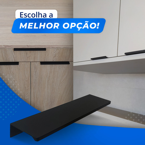 Kit 50 Peças Perfil Puxador Slim Alumínio Para Móveis 14cm Cor Preto