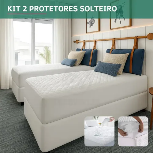 Kit 2 Protetor De Colchão Solteiro Impermeável C/ Elástico Matelado Antiácaro Antialérgico Toque Suave Respirável Cor Branco