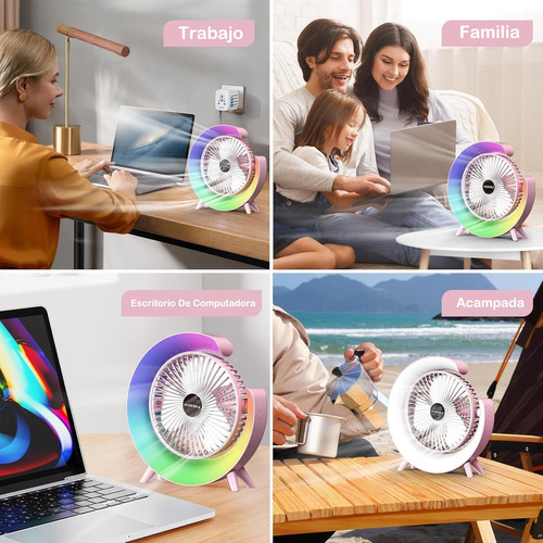 Ventilador Portátil De Escritorio Recargable Lampara Con Luz