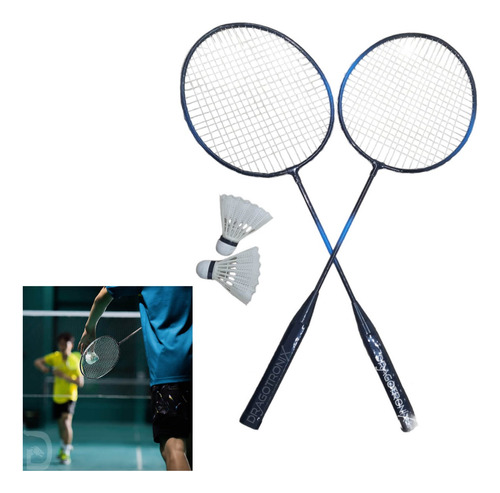 Raquetas X2 Juego Badminton Pelota Junior Niños Aluminio Mnr