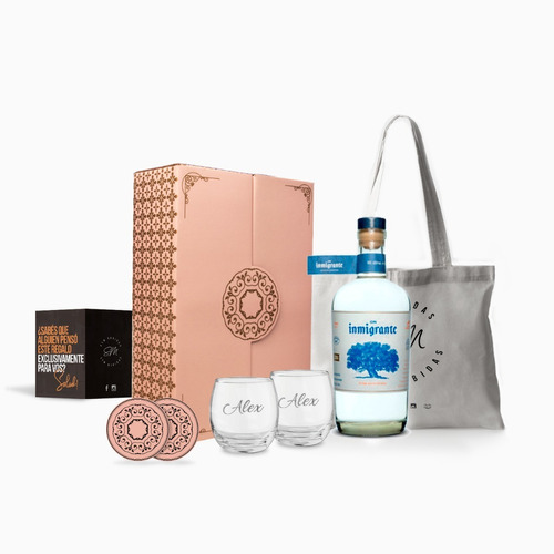 Gin Inmigrante London Dry 750ml + 2 Vasos Estuche Kit Regalo