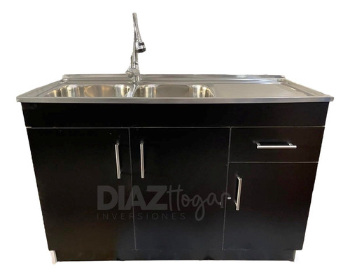 Lavaplatos Con Mueble 120x50 Negro Mdf Sec. Derecho