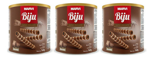 Kit C/3 Canudo Sorvete Biju Recheado Chocolate Marvi 140g