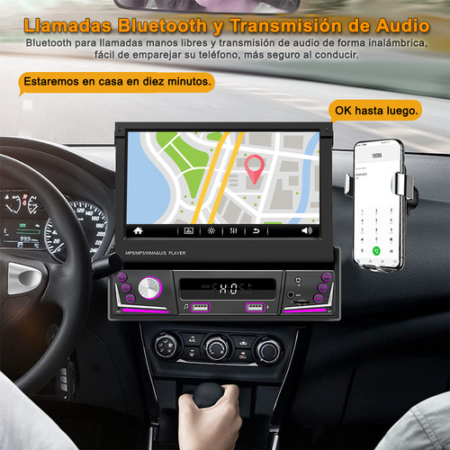 Autoestéreo Táctil Retráctil De Pantalla 7 Pulgadas Mirrorlink Bluetooth Usb Audio Vehiculos Estereo Para Autos 1 Din Cámara Negro 9606