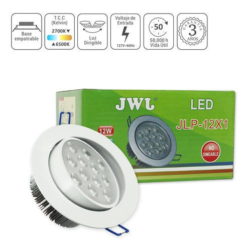 Lampara De Led Empotrable Dirigible 12w Aro Blanco 24 Pz Jwj Aro Blanco Luz Blanca