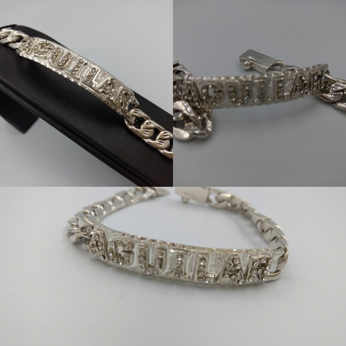 Imagen 2 de 5 de Esclava De Plata Fina Ley 925 Cubana 1cm Letras C/ Zirconias