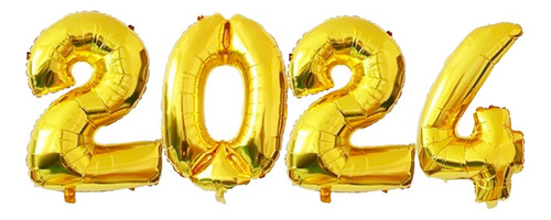 Balão Números Metalizado 2024 40cm Réveillon Ano Cor Dourado
