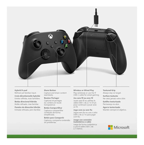 Joystick Original Xbox One / Series S/x Con Cable Incluido Negro