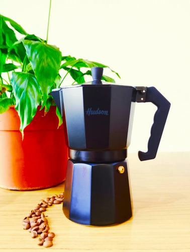 Cafetera Aluminio Hudson Negra 6 Tazas Cafe Full Black Color Negro