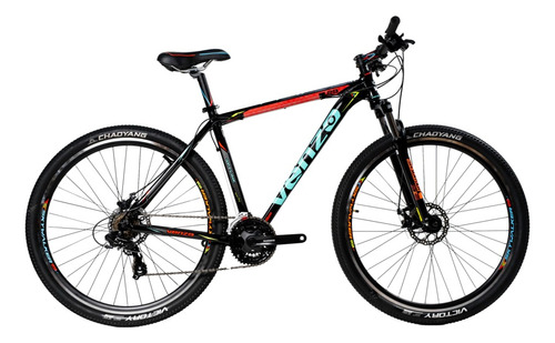 Mountain bike Venzo Skyline Evo R29 18" 21v frenos de disco mecánico cambios Shimano Tourney TY700 y Shimano Tourney TY300 color negro/celeste/rojo  