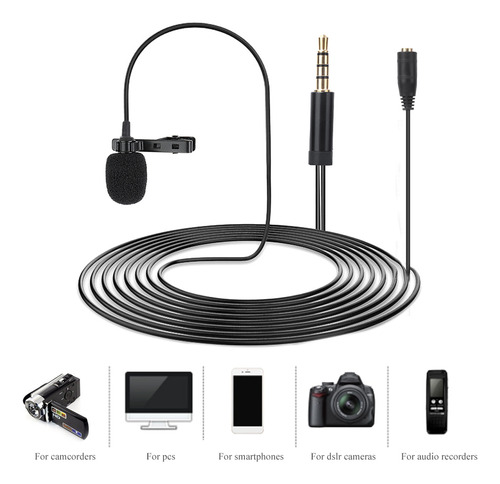 Micrófono De 3,5 Mm, 1,5 M, Solapa Doble, Clip De Clip Para