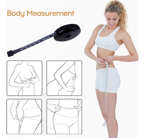 Cinta Métrica Suave Portátil Negra De 1,5 M/60 Pulgadas Para