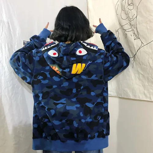 Chaqueta Unisex Con Capucha Holgada En Forma De Tiburón Para
