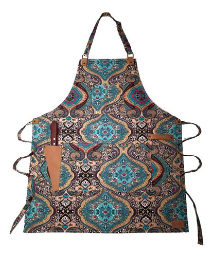 Delantal Gabardina Y Cuero Vacuno Genuino Cocina Hogar