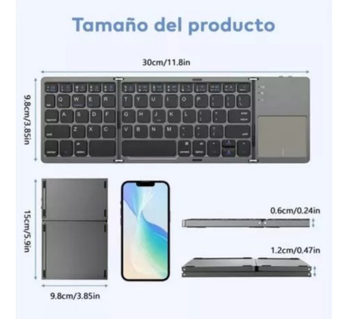 Mini Teclado Inalámbrico Bluetooth Plegable Con Panel Táctil Con Ñ Negro Español Latinoamérica